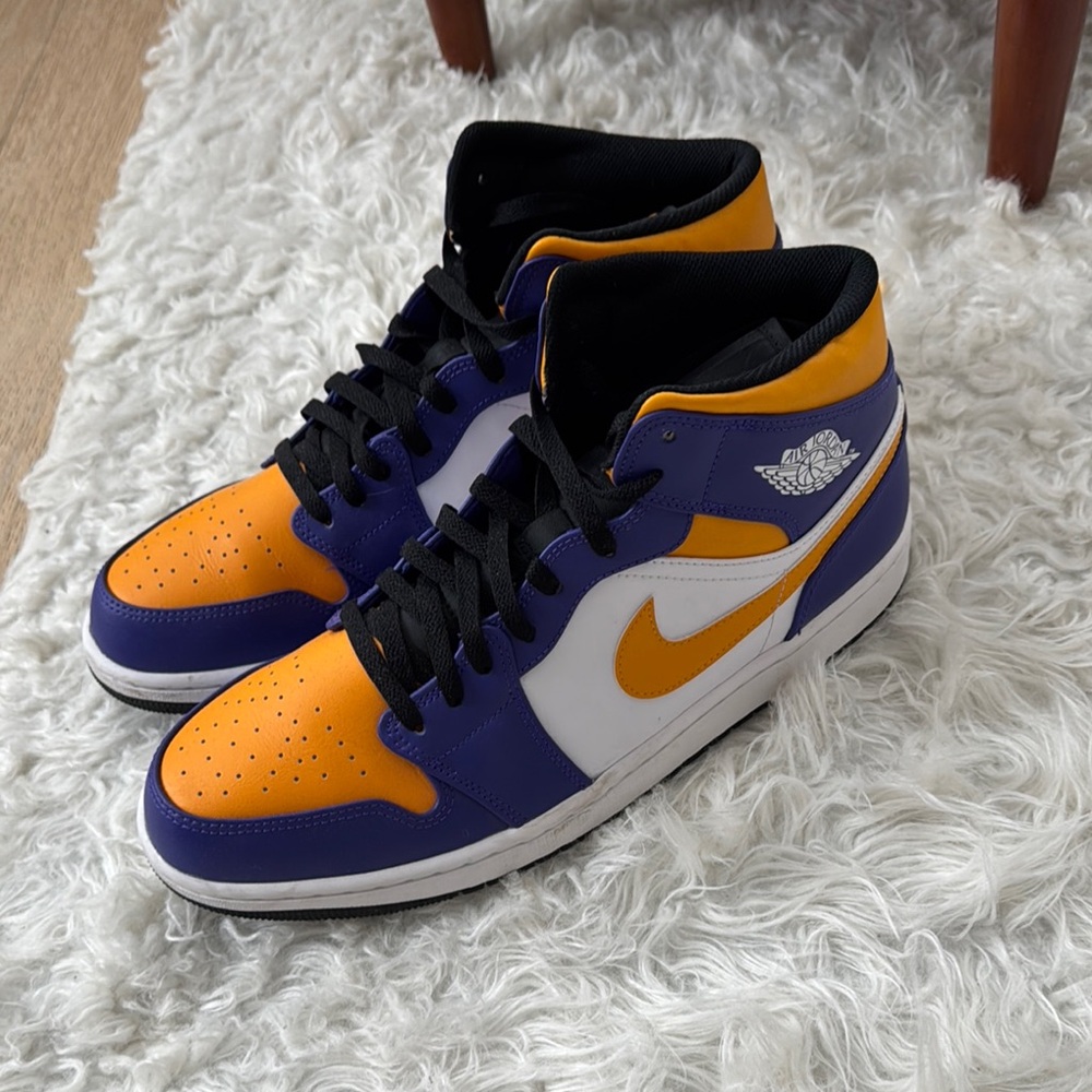 Nike Air Jordan Men's High-Top Sneakers - Purple, yellow, Orange, and White